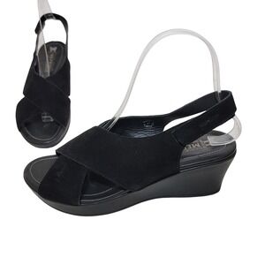 Mephisto Air-Relax Black Suede Wedge Criss Cross Sandals 37 Portugal‎ Slingback